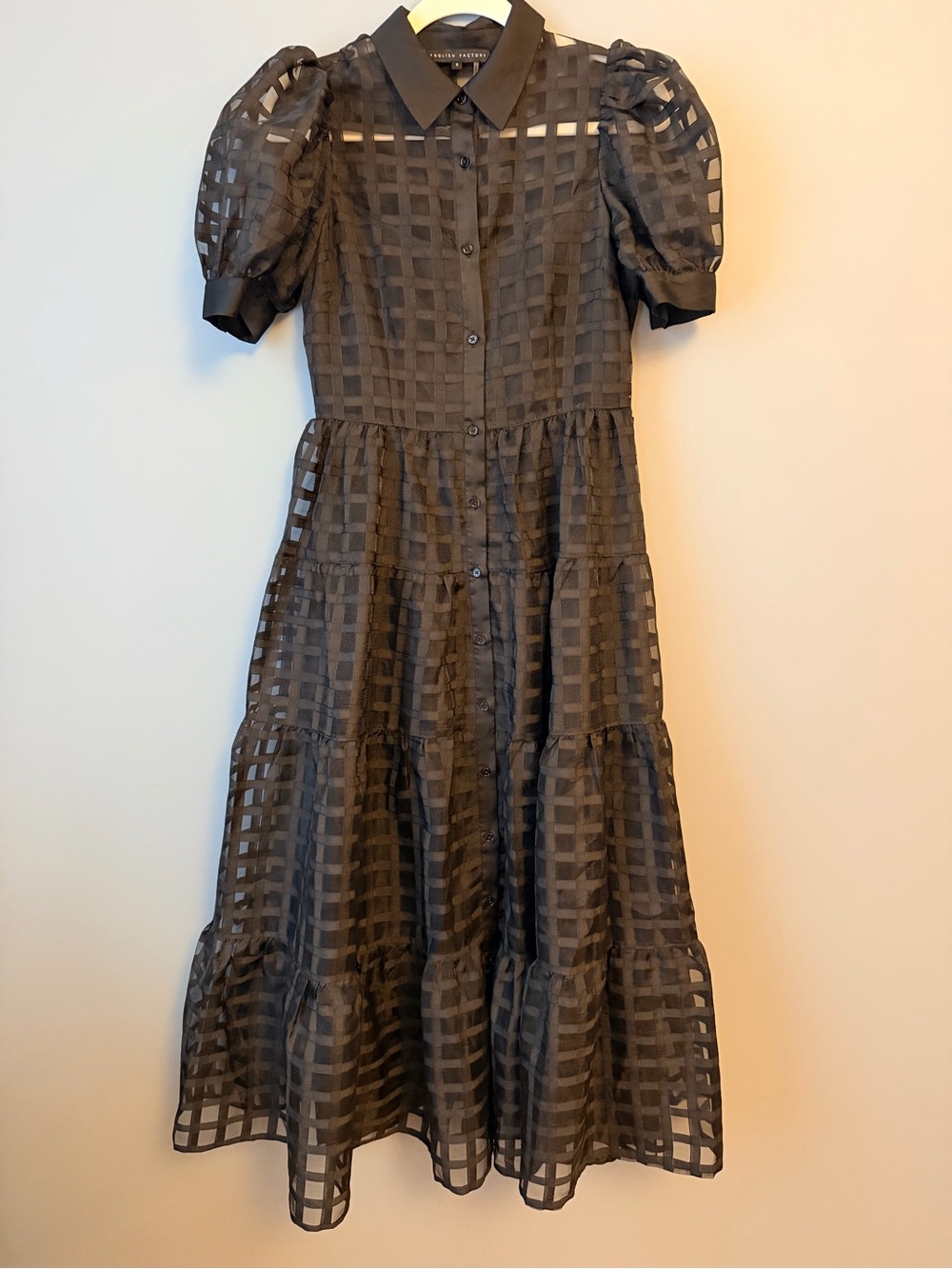 English Factory Black Sheer Grid Maxi Dress with Puff Sleeves - Picture 4 of 6